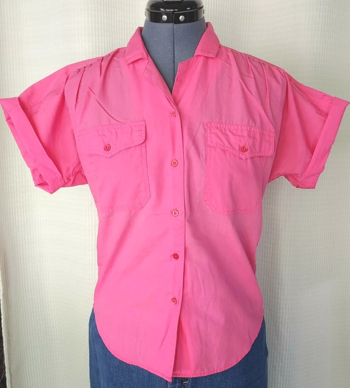 Vintage Objectives Hot Pink Short Sleeve Button Down Top Size 8
