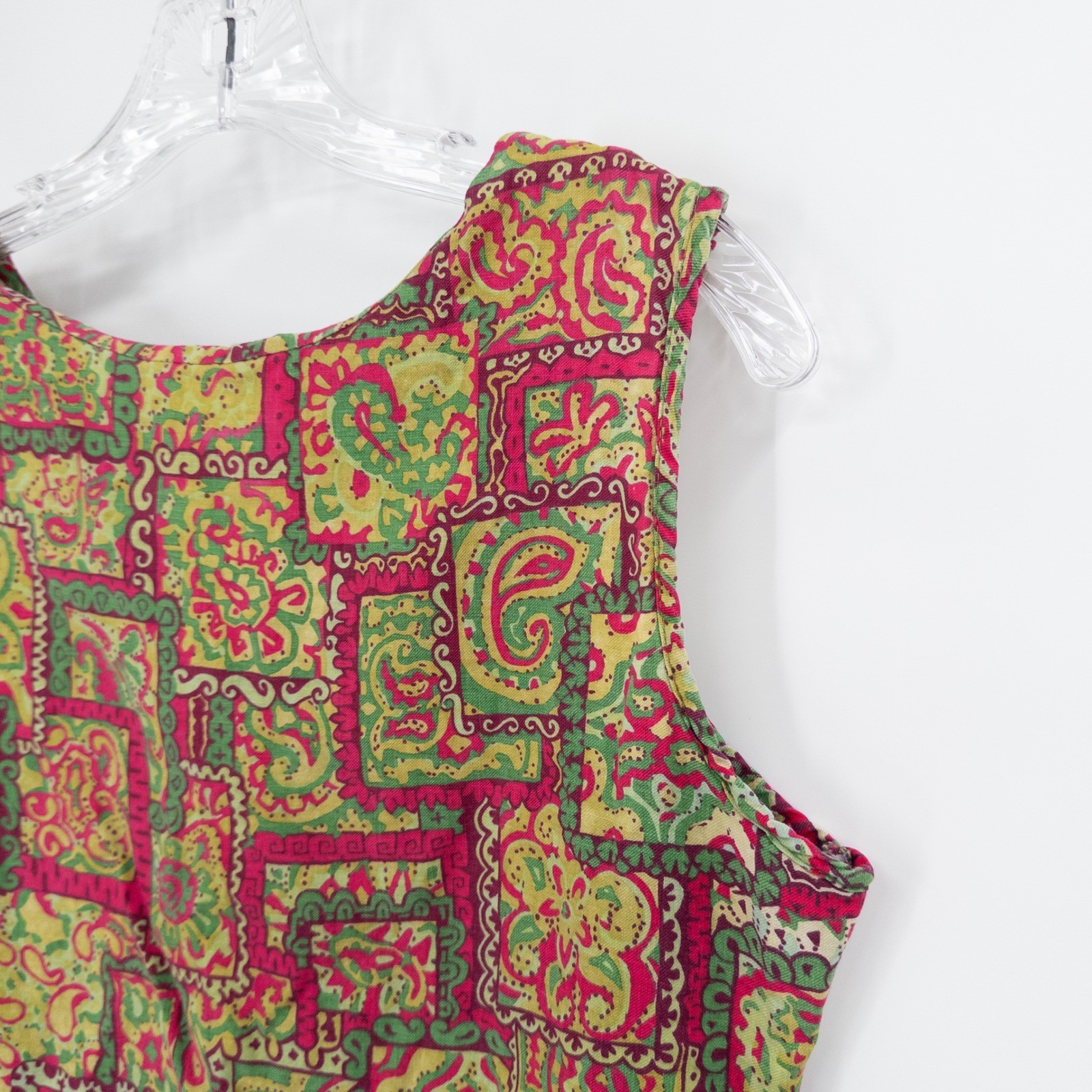 Vintage 60s 70s Shift Dress Womens Large Paisley Pink Green Psychedelic Mod