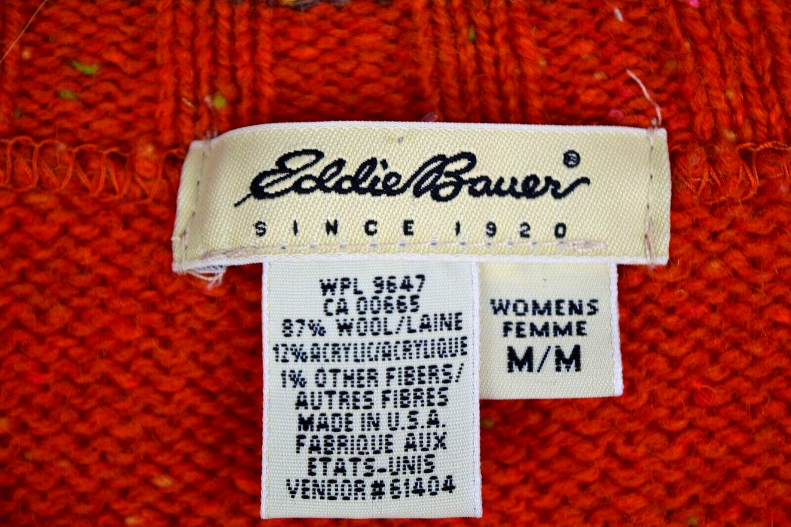 Vintage Sweater Size M 90s Eddie Bauer Orange Donegal Wool Mid Stripe Crew Neck