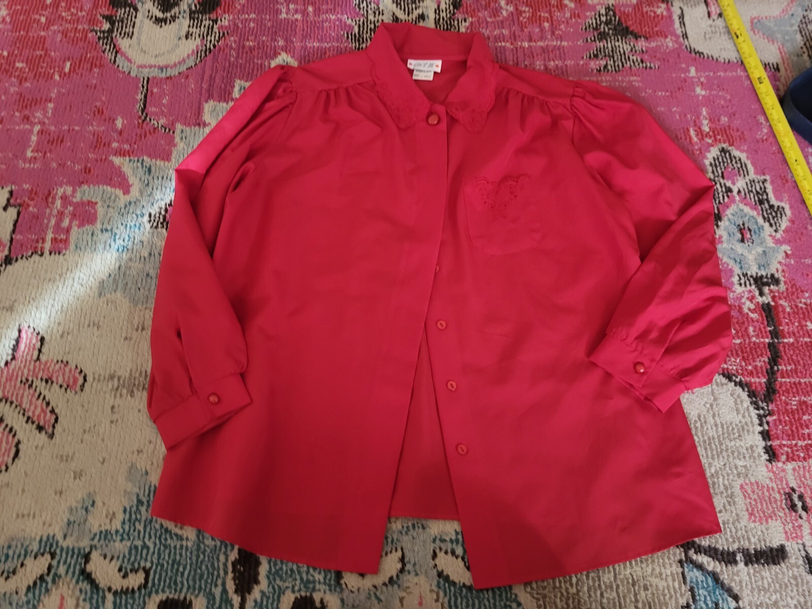 Vintage womens Plus 20 Act III 3 red Valentine’s Day blouse top shirt floral