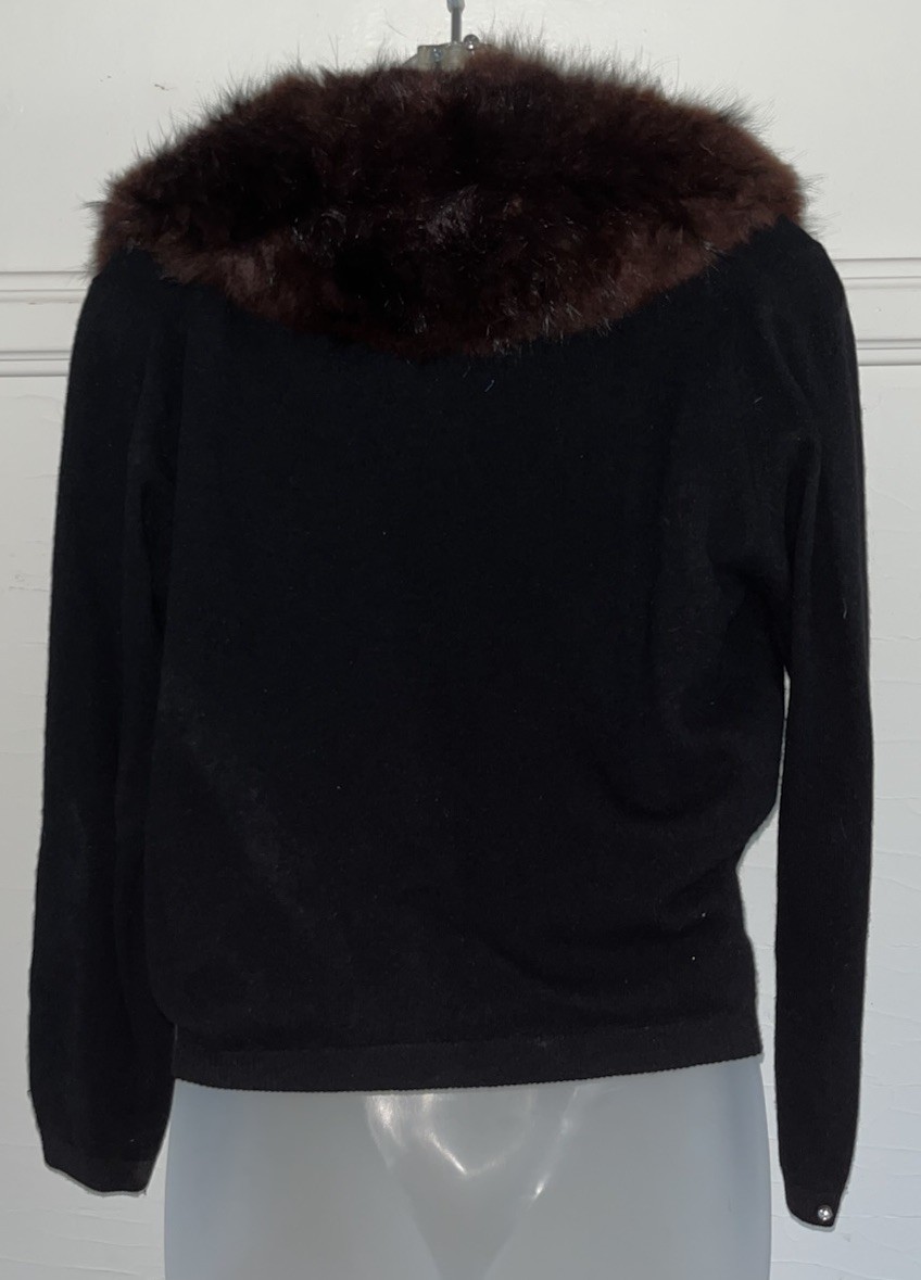 LOT x 2 Women’s 1950s Vintage Cardigan Sweater Real Fox Fur Shawl Collars-Sz M