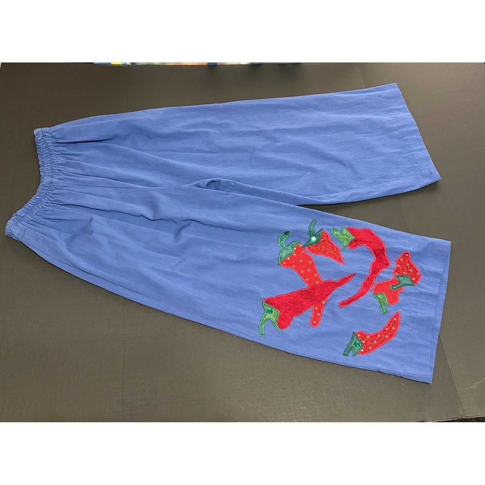 Vtg Alfredo’s Wife S 2 Pc Vest Wide Leg Pants Chili Pepper Appliqué Southwest
