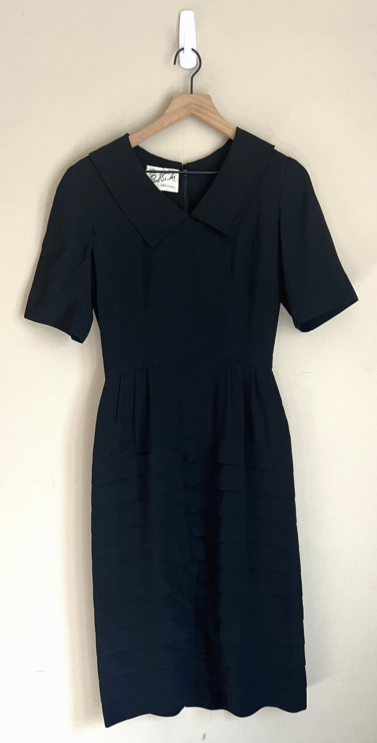 Vintage Sheath Dress 50s 60s Paul Sachs Silk Rayon Womens Size Small LBD 2 4 6