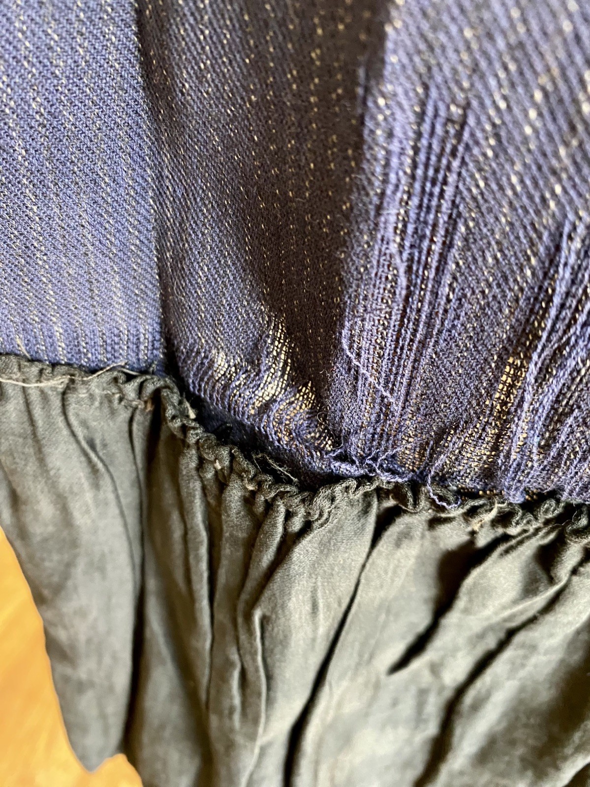 Antique 1800s early 1900s French Indigo Dyed Walking Skirt Chore Petticoat