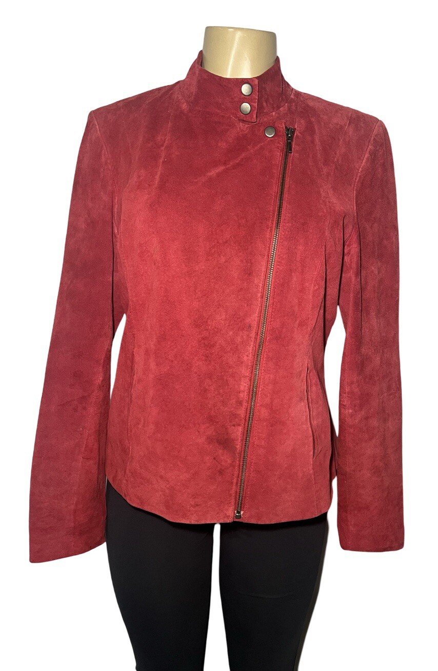 VTG 80s Alfani Red Suede Leather Motorcycle Moto Biker Jacket Womens Large