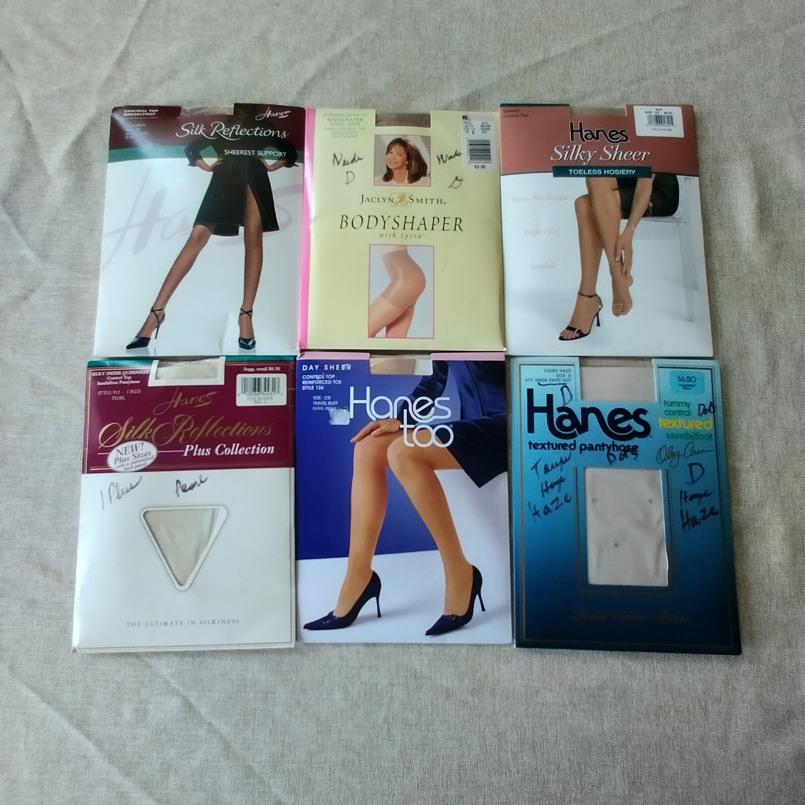 Lot of 6 Assorted Pantyhose Hosiery Jaclyn Smith Hanes NOS Sizes D & CD