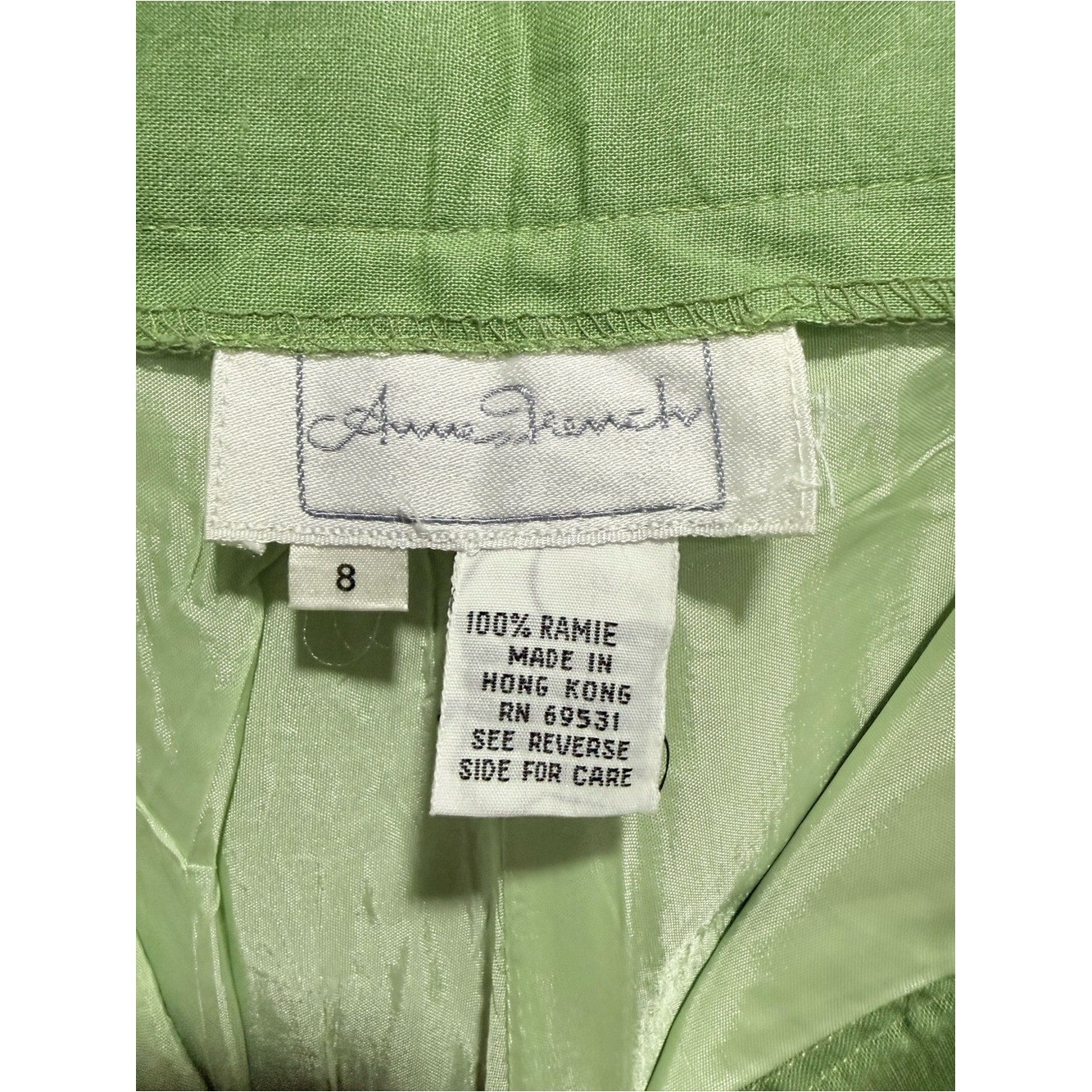SET of two Vintage 100% RAMIE Embroidered Green high waist Trousers and blouse 8