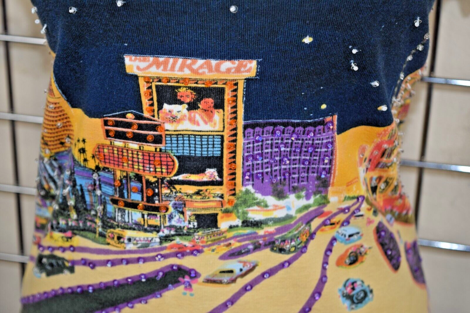 VTG Las Vegas Top Take Two Size S/M 80s City Scape Mirage Siegfried Roy Sequins