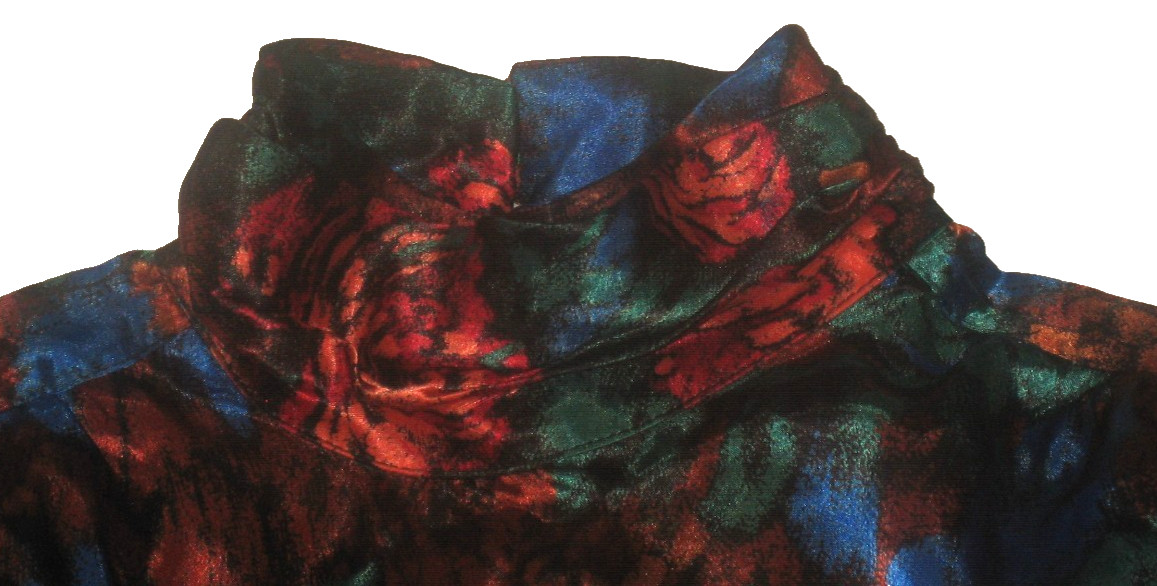 Vintage Yves St. Clair Slinky-Silky L/S Multi-Floral High-Neck Blouse 12 Korea
