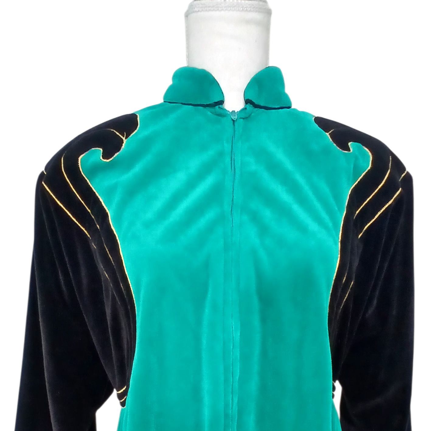 Vtg Bill Tice Turquoise Velvet Gold Robe Dress sz 10 Housewife