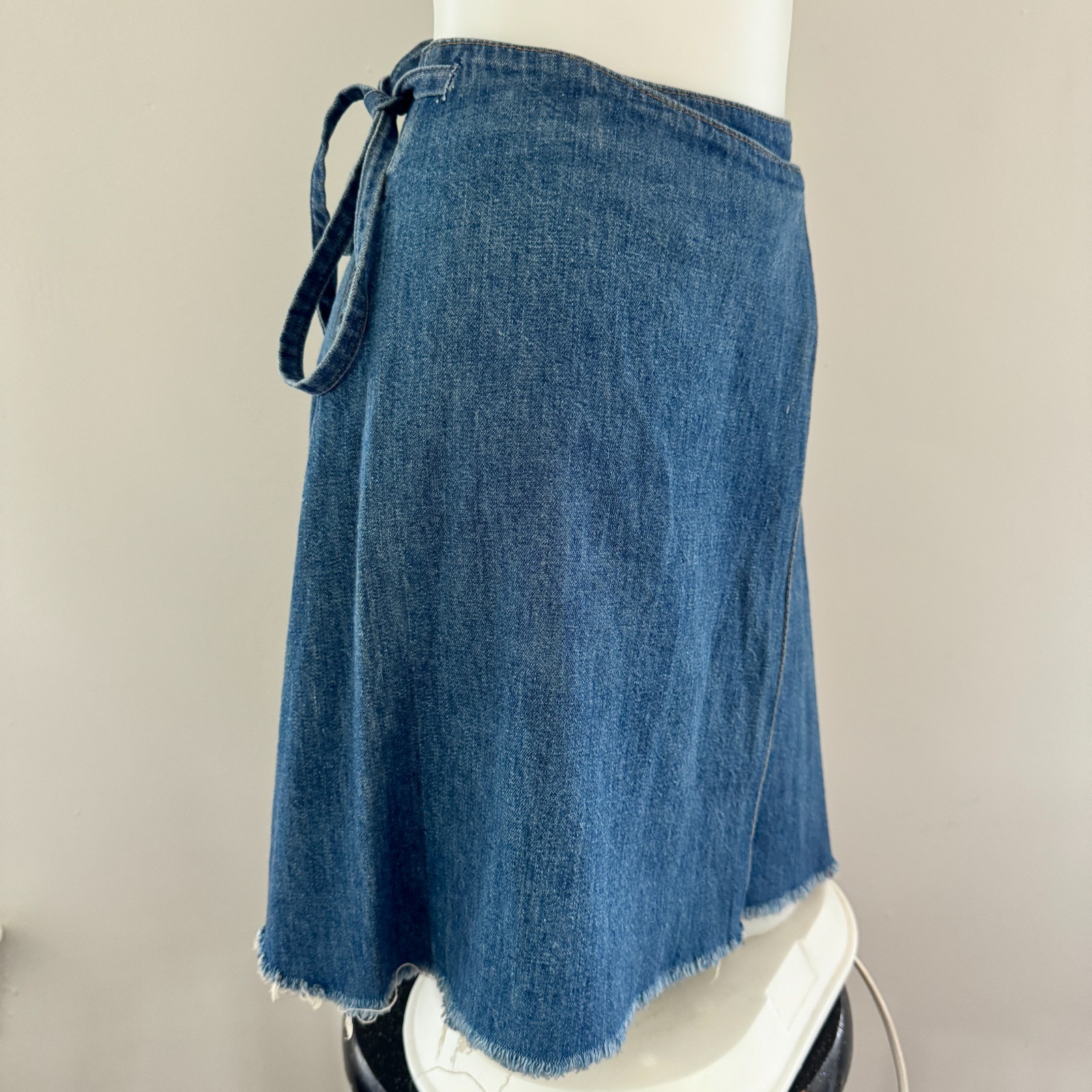 70s vintage UFO JEANS Denim Cut-off Wrap Mini Skirt USA NY American Flag Patch