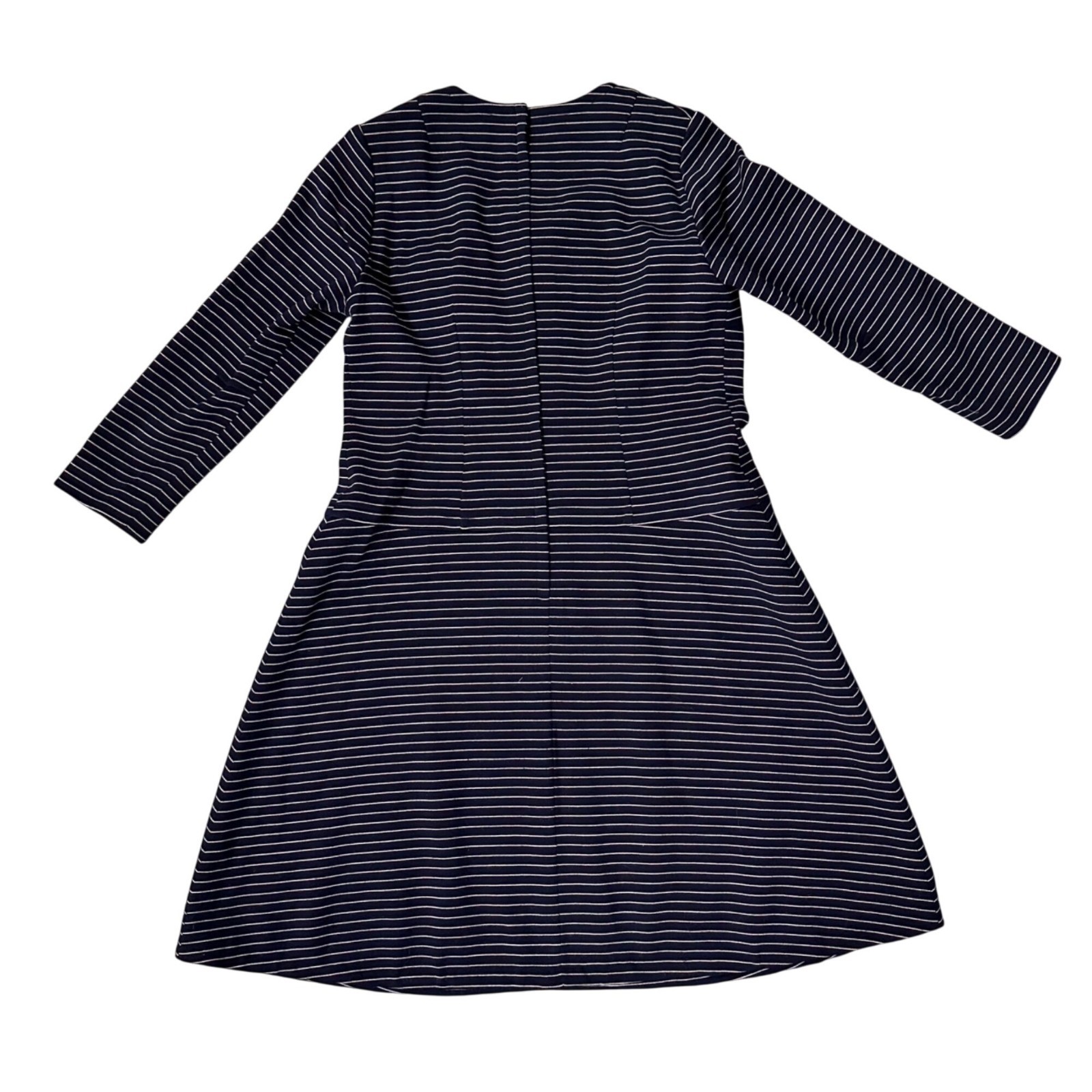 Vintage Navy Blue Handmade Dress Stripes Back Zipper Classic Fit And Flare