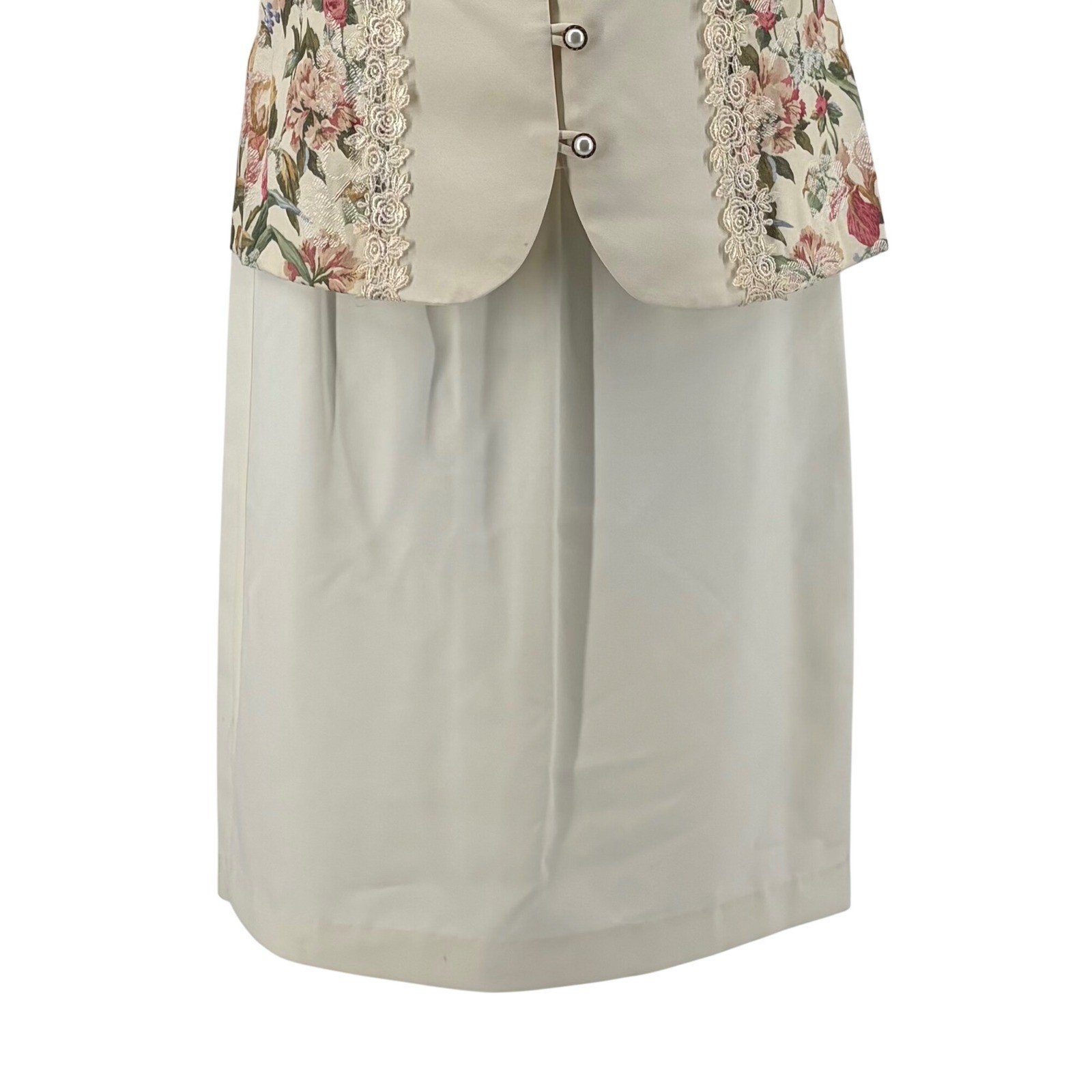 Skirt Suit Women 10/12P Cream Floral Tapestry Lace Vintage USA Made Cottagecore