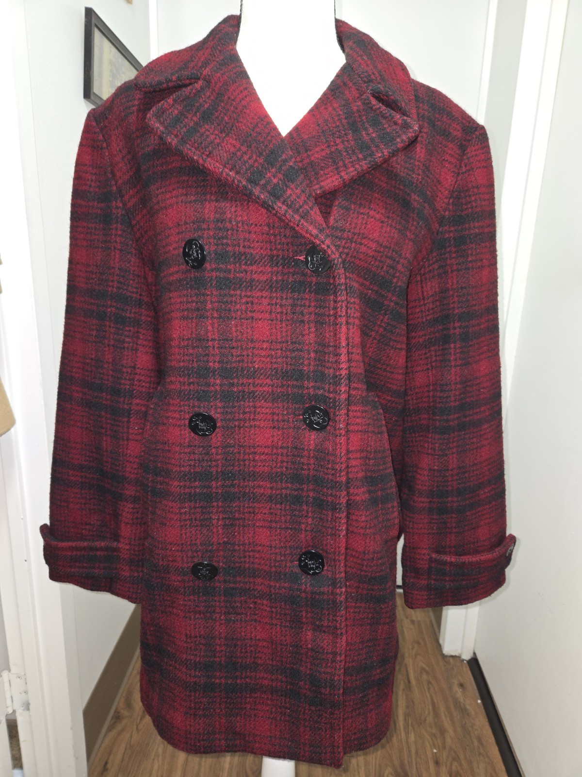 Eddie Bauer Vintage Women’s Wool Blend Plaid Pea Coat Size M