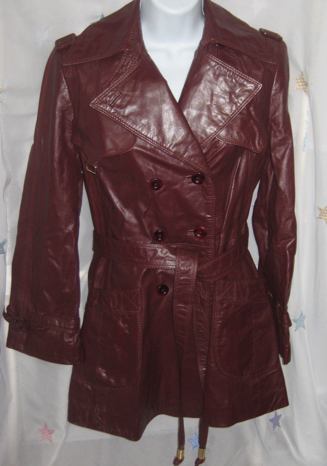 Stylish Vintage TFC Burgundy Leather Coat/Jacket Size 10 #CL15
