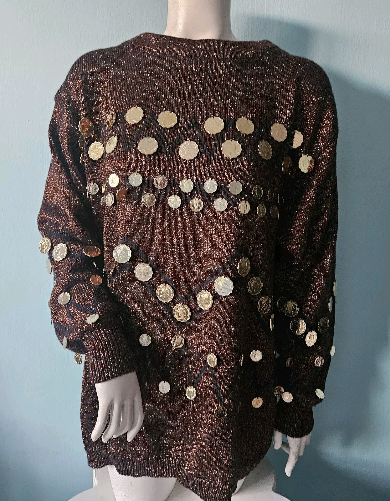 Bonnie Boerer & Co. Vintage 80’s sparkle coin Sweater kitsch maximalism Glam
