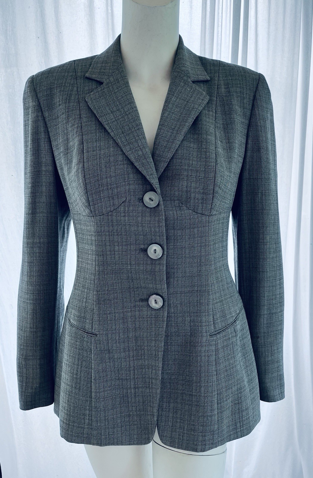 Vintage 1990s Donna Karan New York Wool Jacket with Boning at Hips