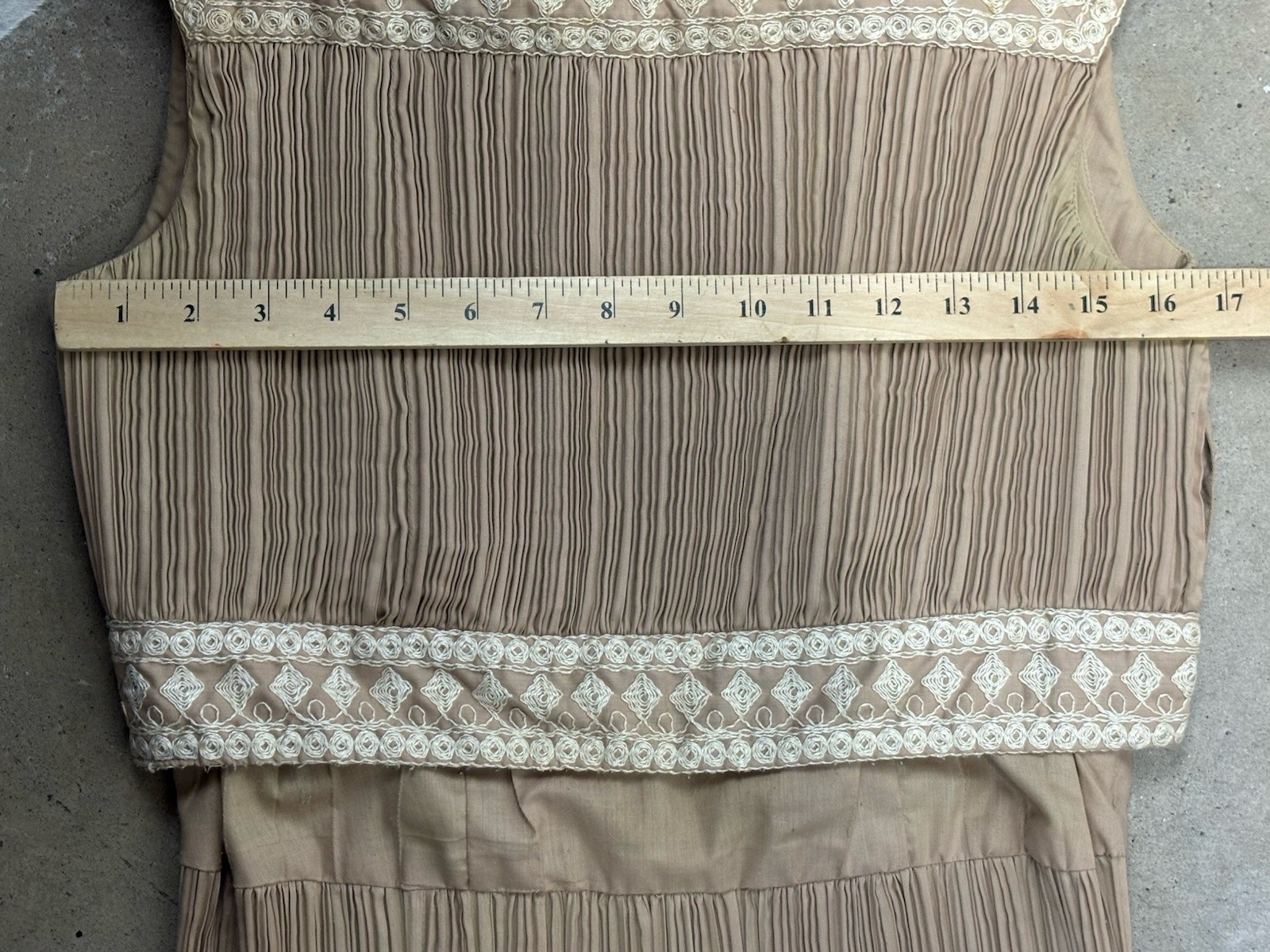 Vtg Handmade Cleopatra Style Midi Dress Women’s Brown 60s Embroidered