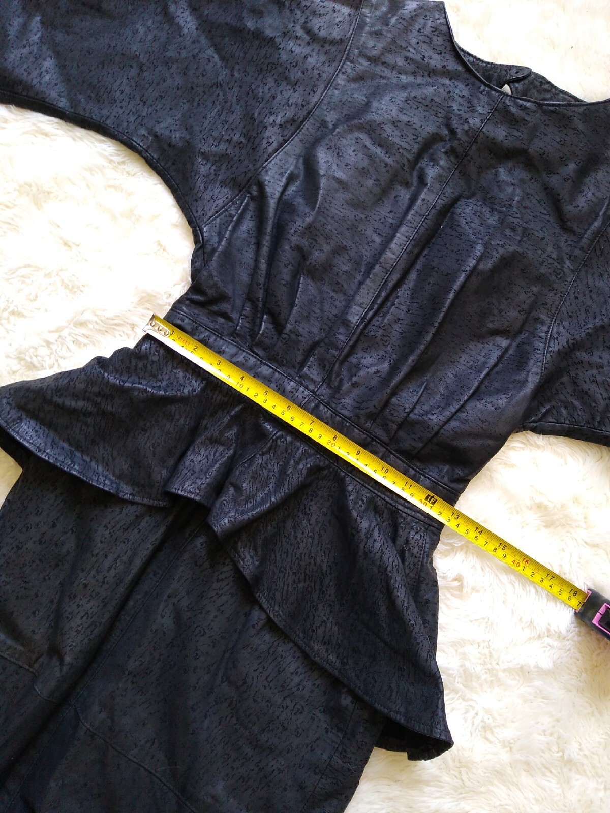 Vintage 1980’s Sz S Handmade Unbranded Leather Dress Black, Cocktail Peplum!