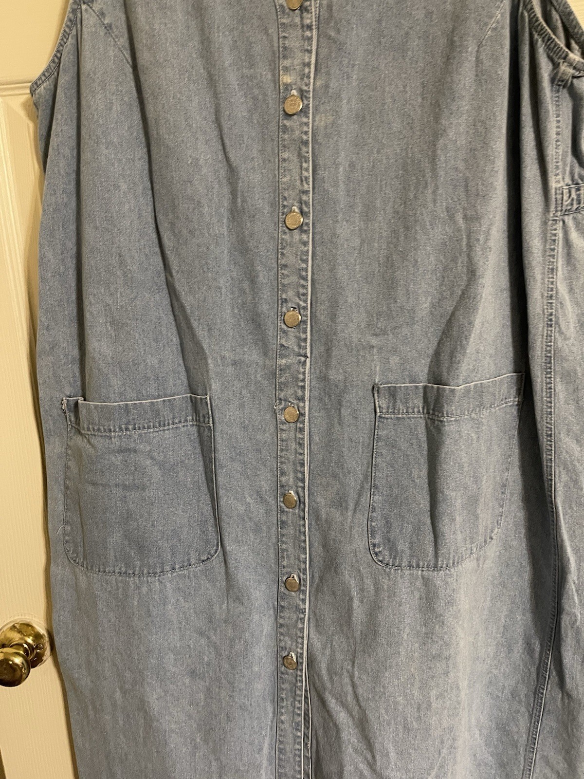 Vtg Y2K Jones New York Sport Shirt Dress Women’s Plus Sx 2X Maxi Lt Blue Denim