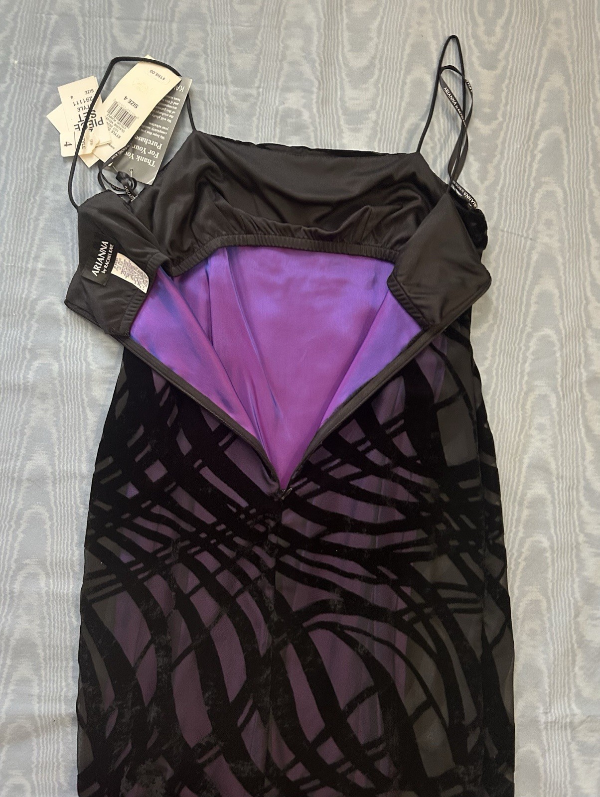 Vintage Arianna by Rachel Kaye Black Purple Velvet Claudie Dress w/Shawl•4•NWT