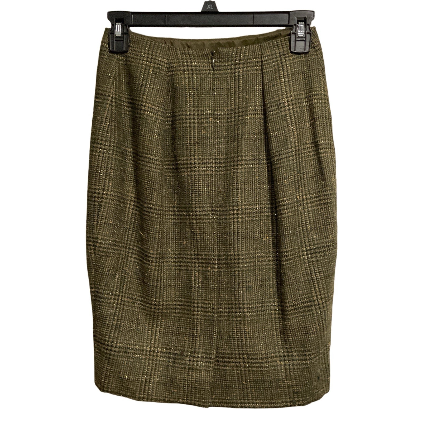 Escada Vintage Plaid Wool Silk Skirt size 34 US 4-6 Green