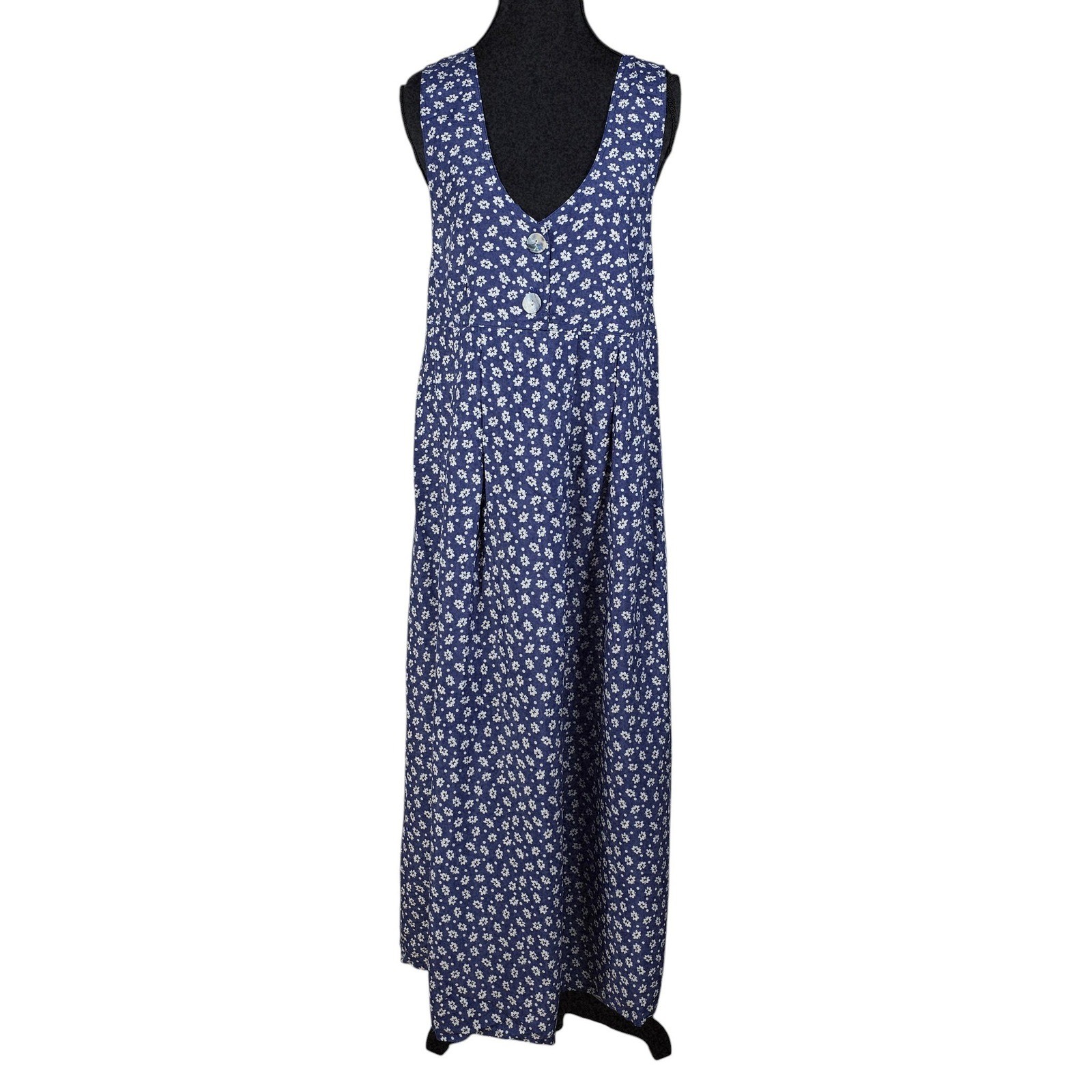 Jonathan Martin Vintage 90s Blue Floral Rayon Maxi Jumper Dress Womens Size 7