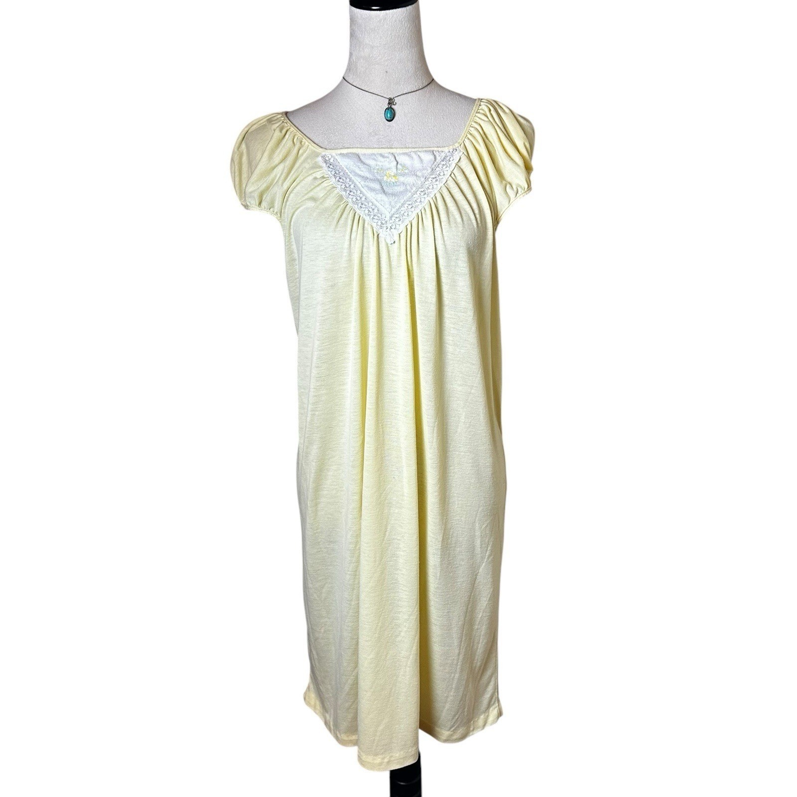 Vintage Nightgown Dress LG | Butter Yellow Lace Embroidered Cottagecore Prairie