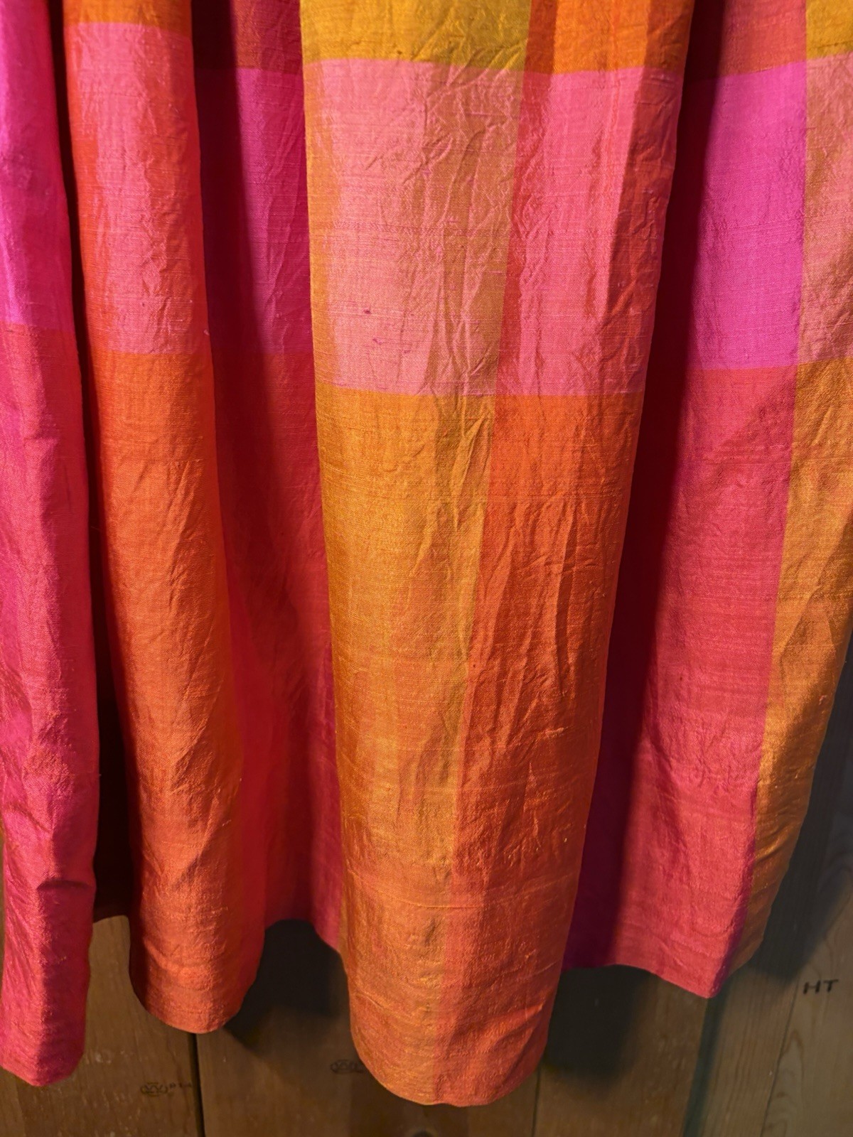1970s vivid orange and pink plaid maxi skirt Waist 23” 3XS-2XS RETRO MAGIC