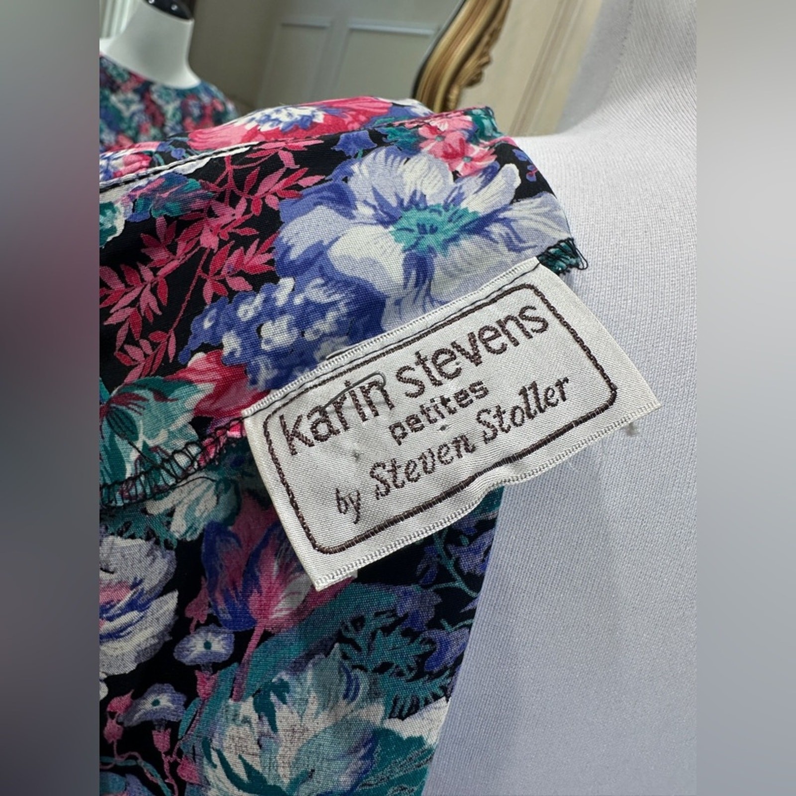 Vintage Karin Stevens Petites Floral Pleated Midi Dress Size 8 | Made in USA