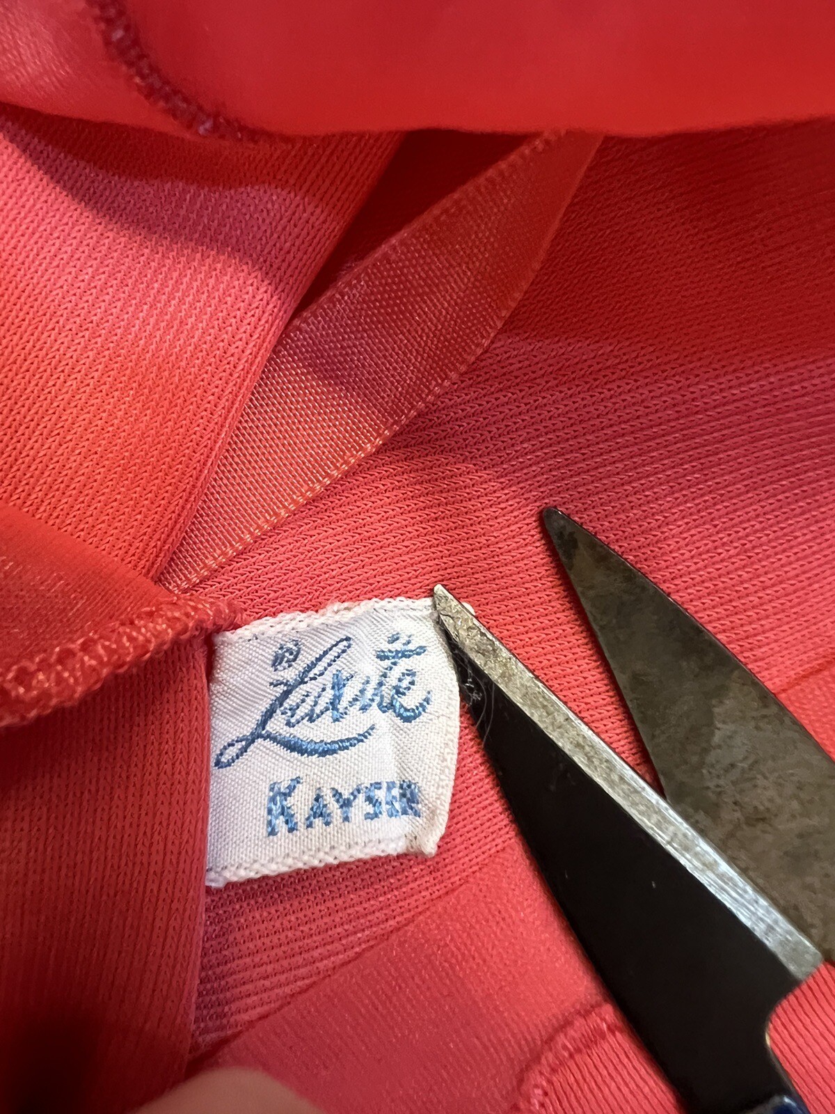 Vtg 50s/60s Luxite Kayser Slip Sz 32 Red/Pink & Lace Nylon Midi Repaired
