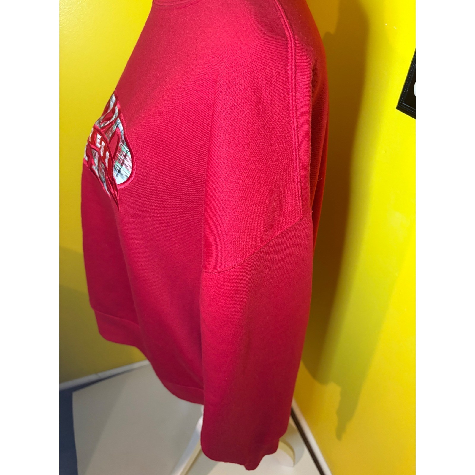 Vintage 90s Express EXP Sweatshirt Red Plaid Tartan Embroidered Logo Medium