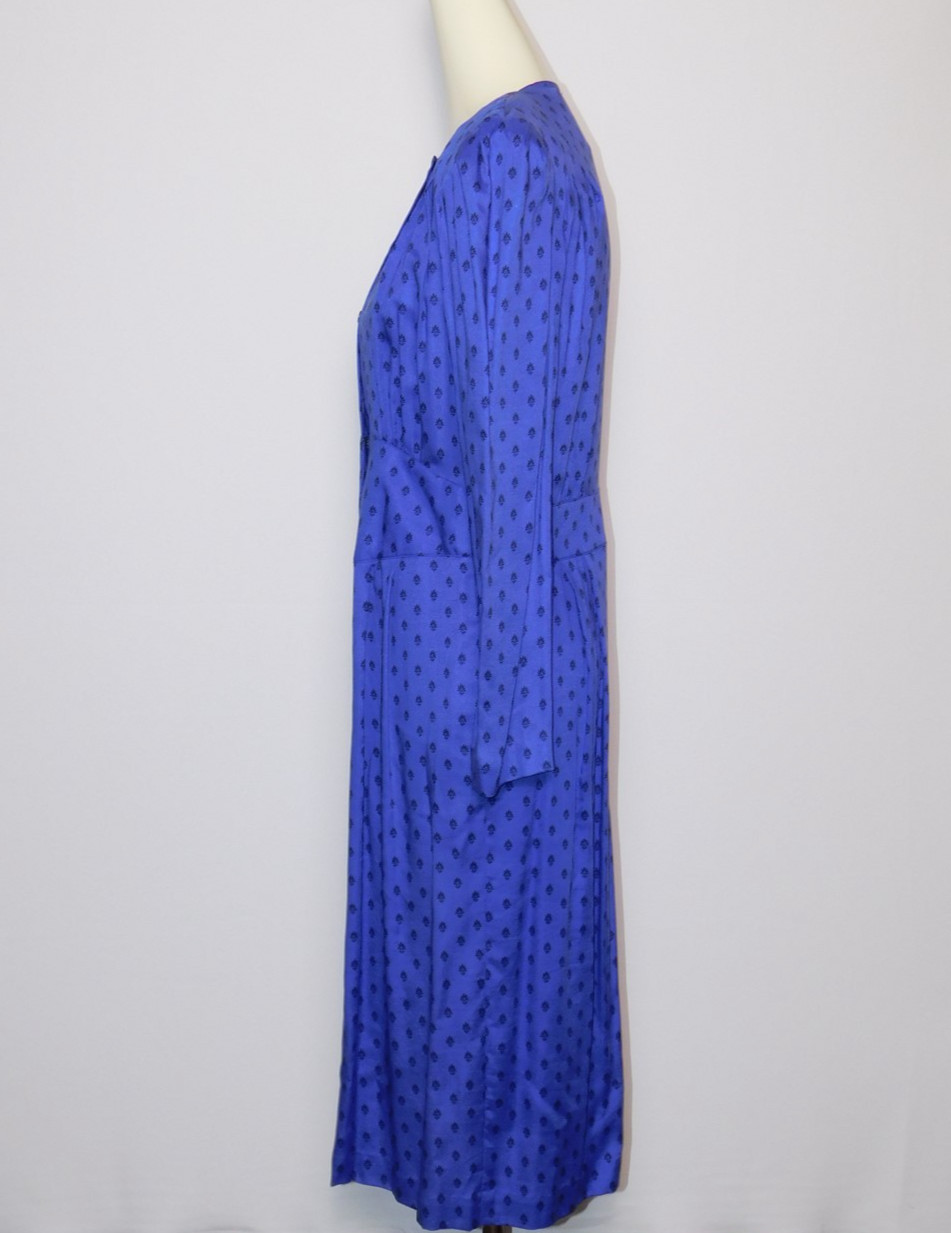 Vtg Womens Liz Claiborne Indigo Blue Rayon Long Sleeve Sheath Dress Sz 14