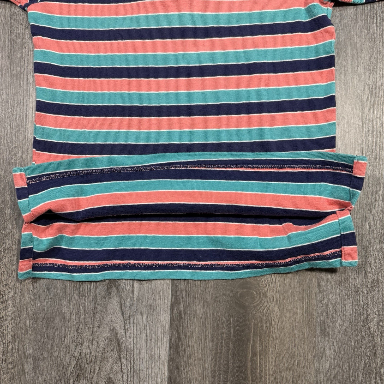 Vintage 90s Court Casuals Striped Polo Shirt Teal Pink Salmon USA Womens Small