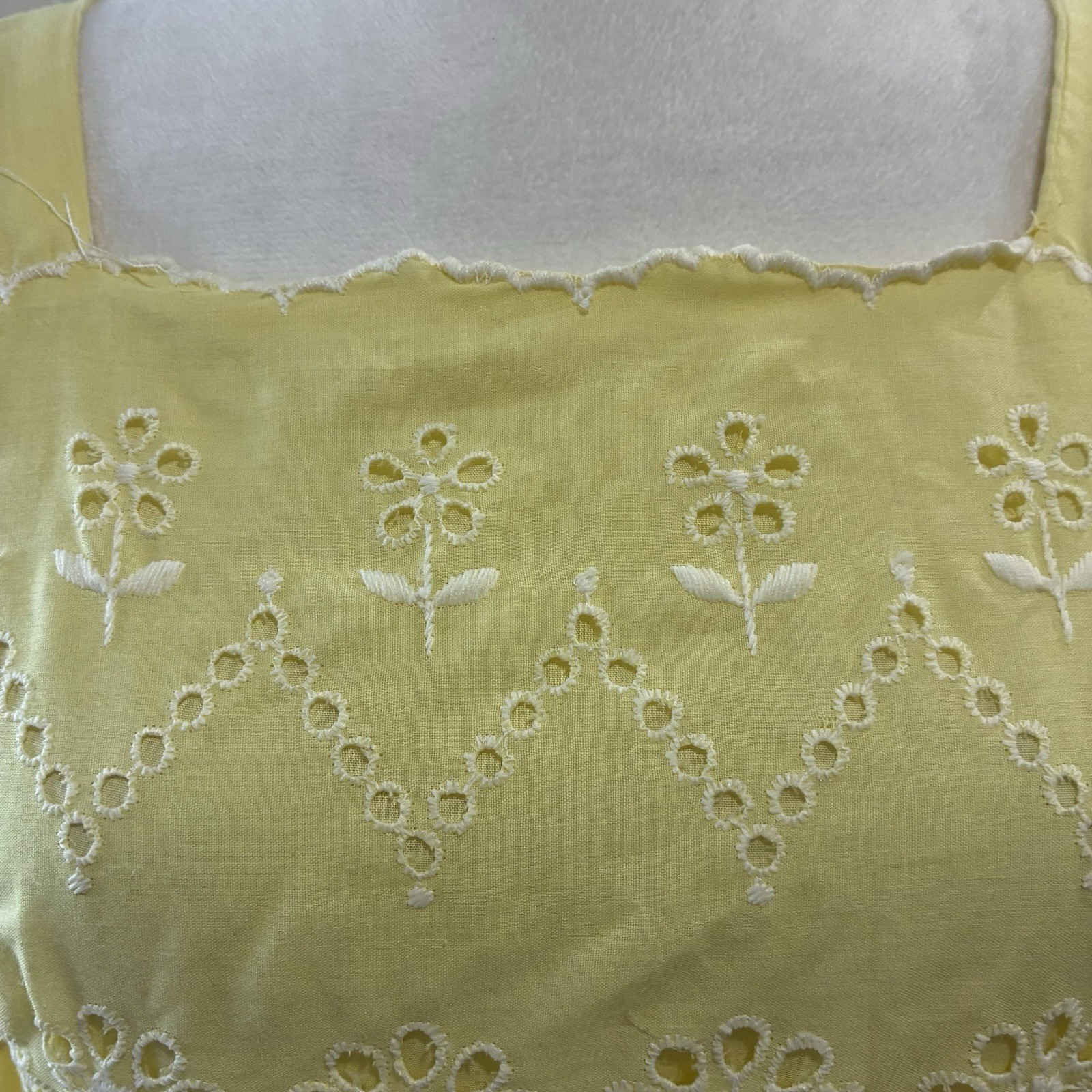 Vtg. Prairie Square Dance Dress Yellow Eyelet Lace Ruffle Handmade Small Bo Peep