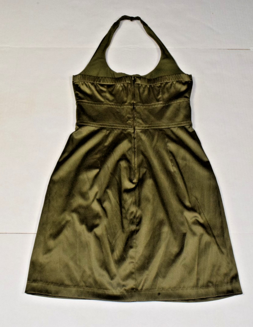 Vintage Dress Teeze Me Size 3 Y2K Olive Green Satin Empire Waist Made USA
