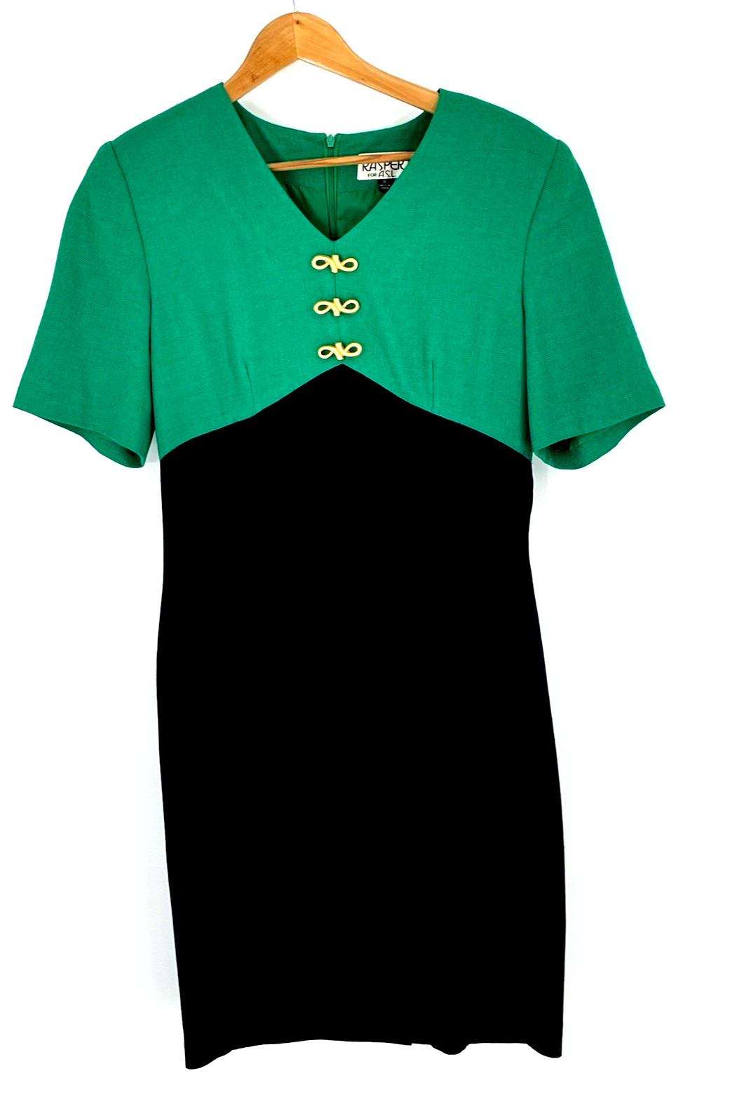 Kasper for ASL Vintage Dress Gold Detail Size 8 Colorblock Green Navy Color