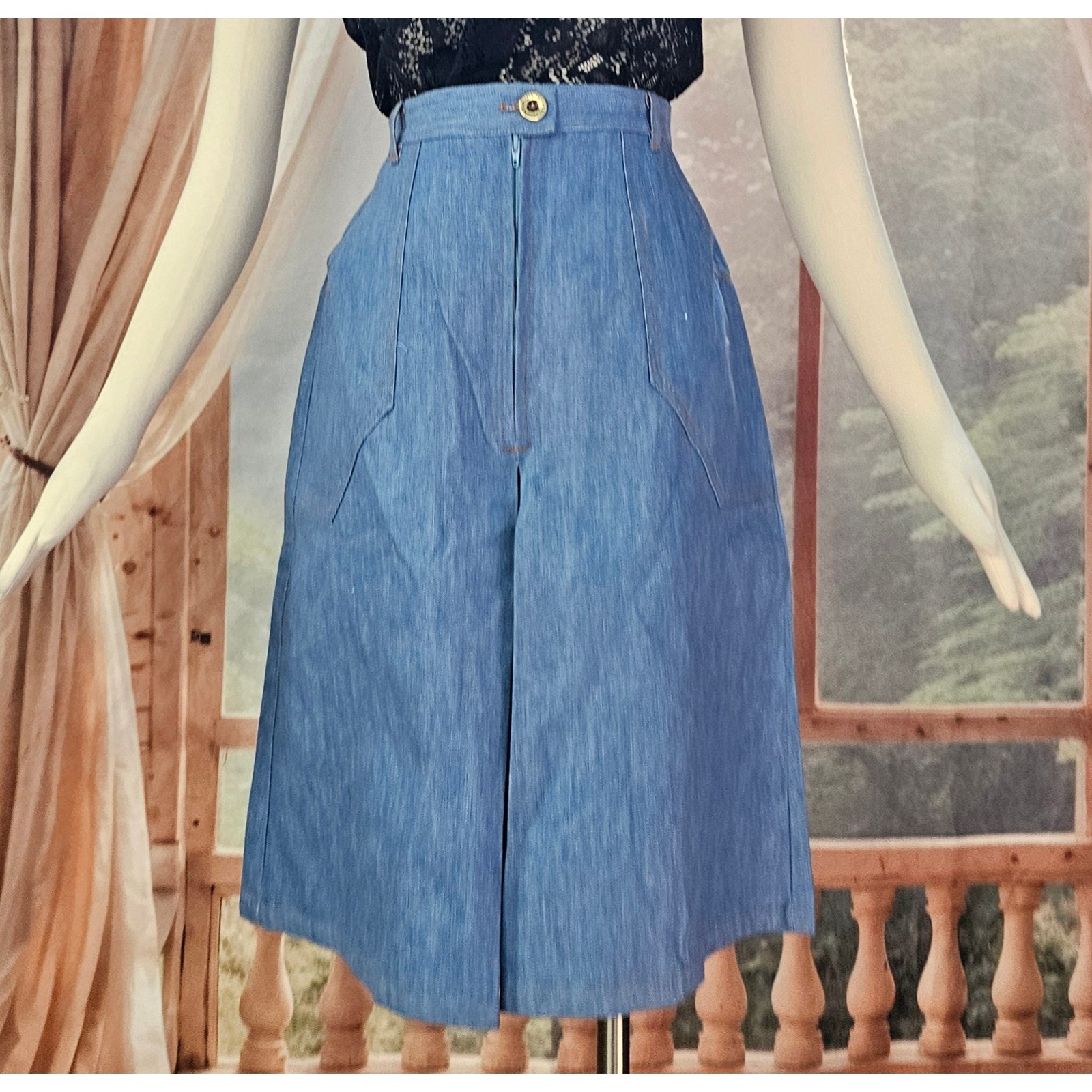 Vintage 1970s Sears The Fashion Place Denim Culottes High Waist Gaucho Pants