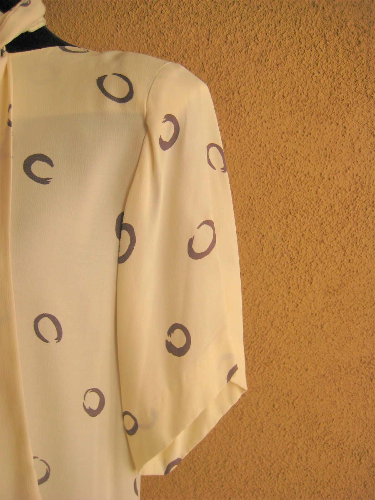 Vintage Warren Z I Magnin 80 cream abstract circles padded shoulder sheath dress