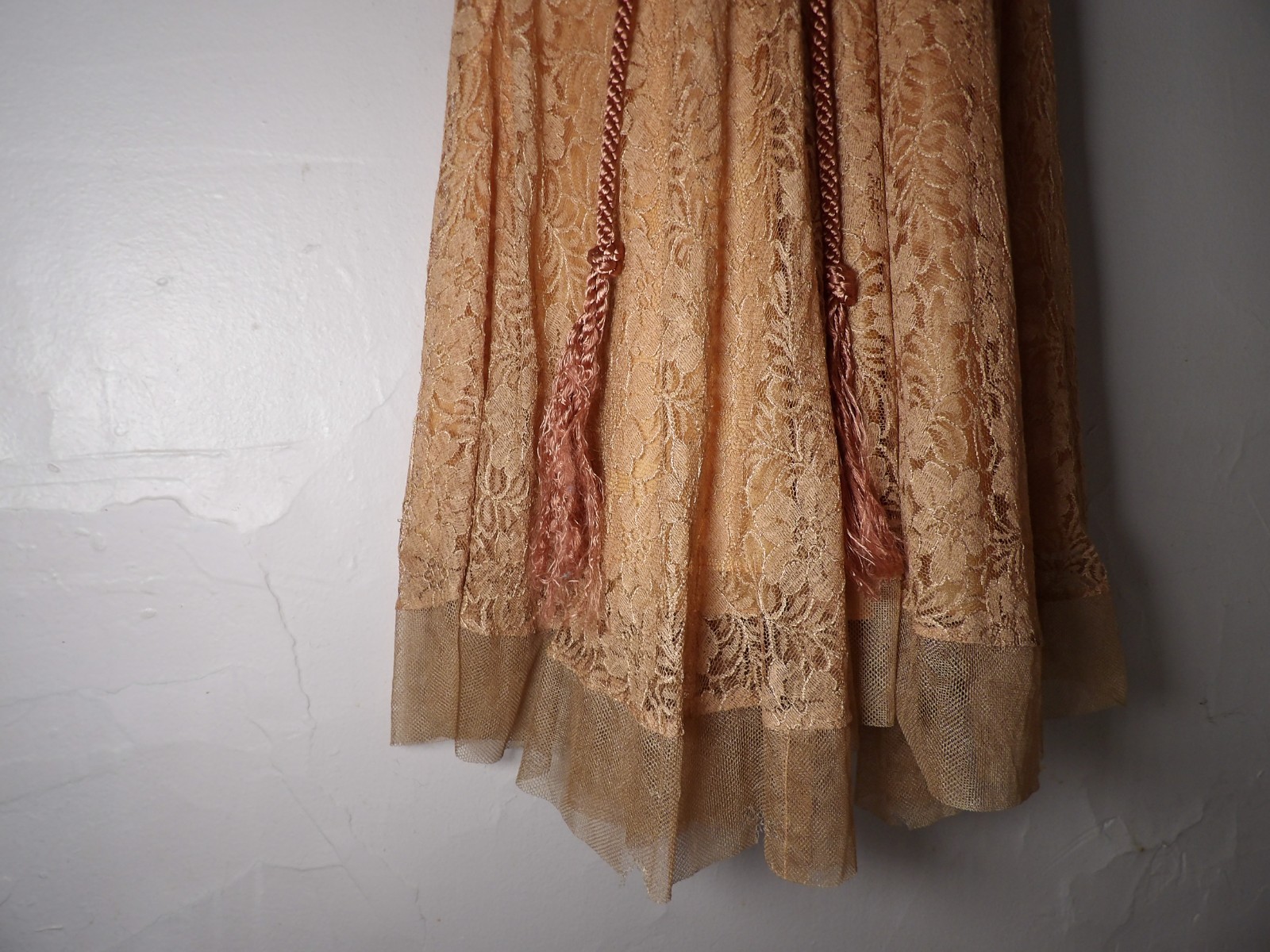 1930’s Vintage Terracotta Lace Dress w/ Collar + Button Down Size XS