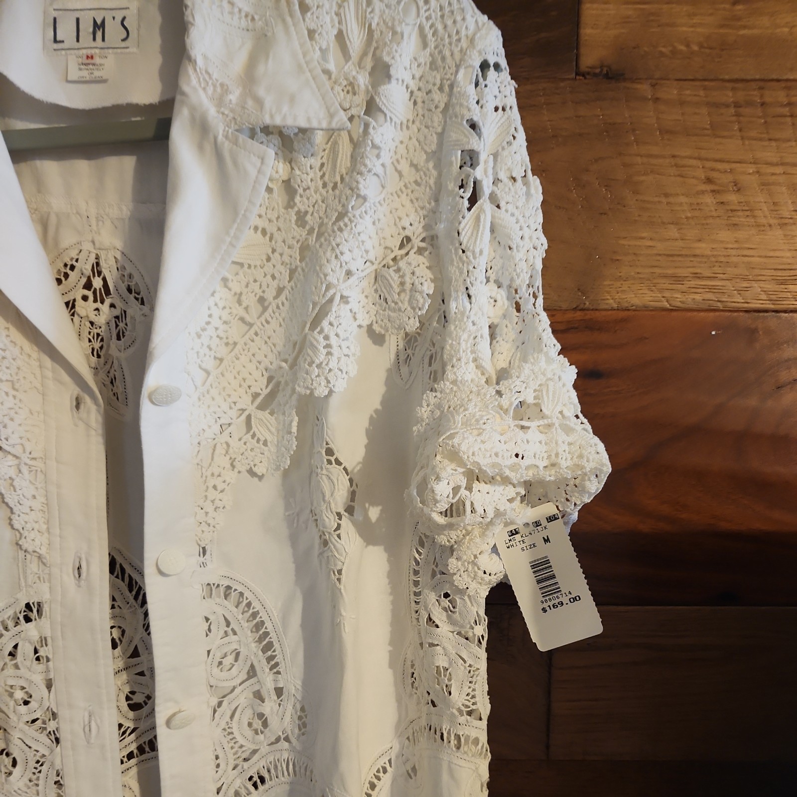 Lims Lace Button Up Blouse Women’s Medium Vintage White Short Sleeve