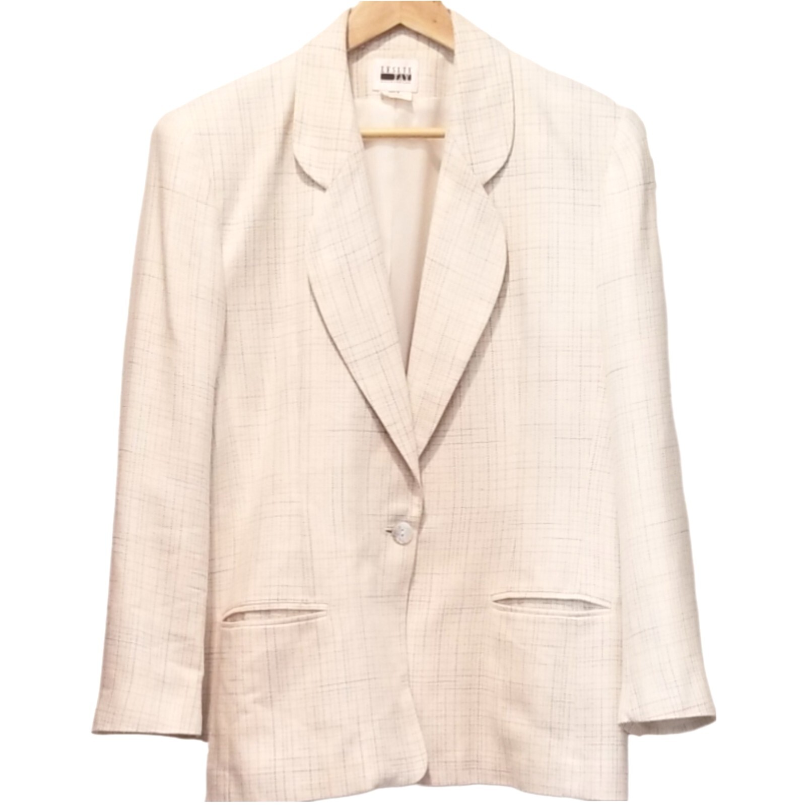 Leslie Fay Sportswear Blazer Cream Pastel Check Size 16 Shell Button Vintage
