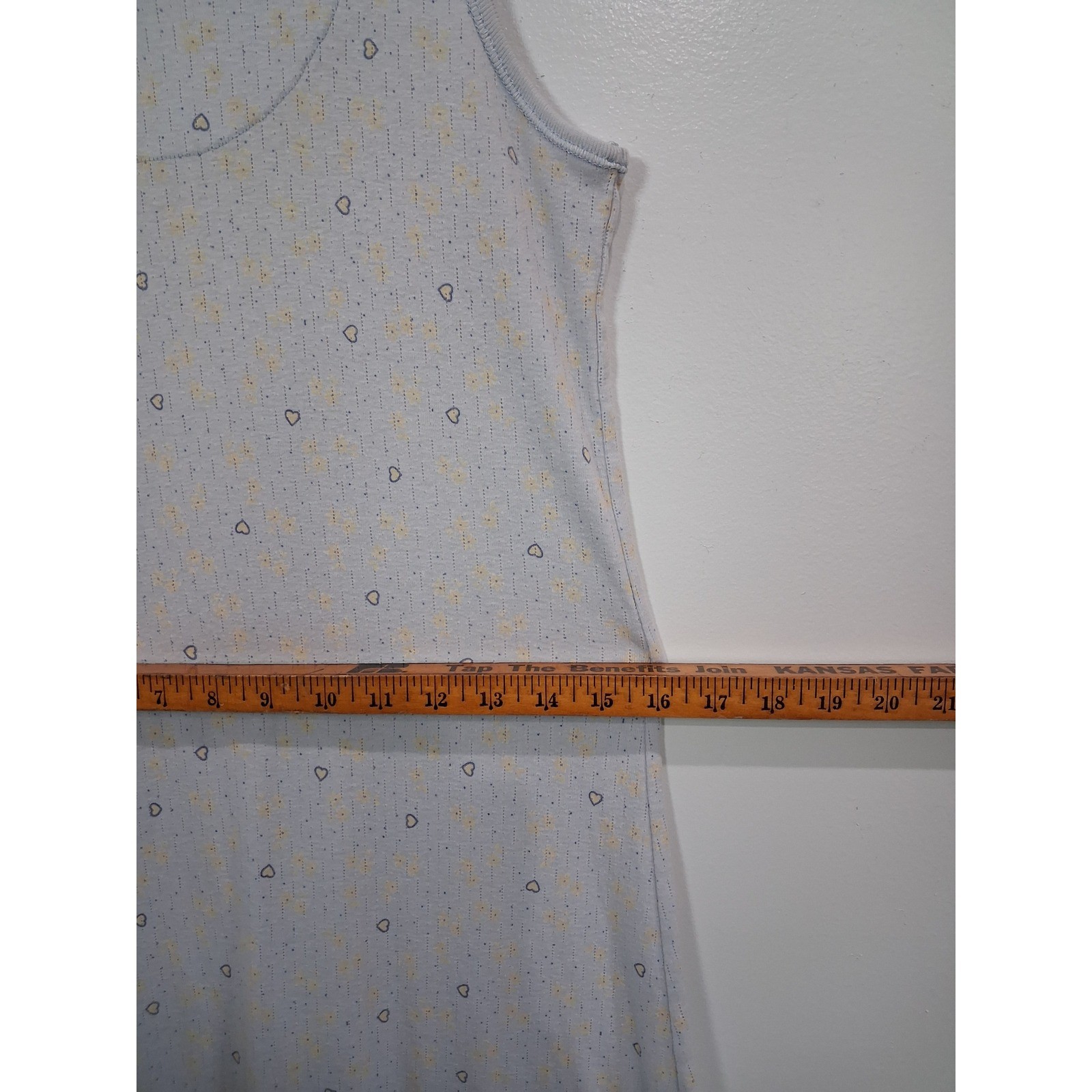 Vintage Body Drama Lingerie Light Blue Heart Pointelle Lettuce Hem Nightgown S