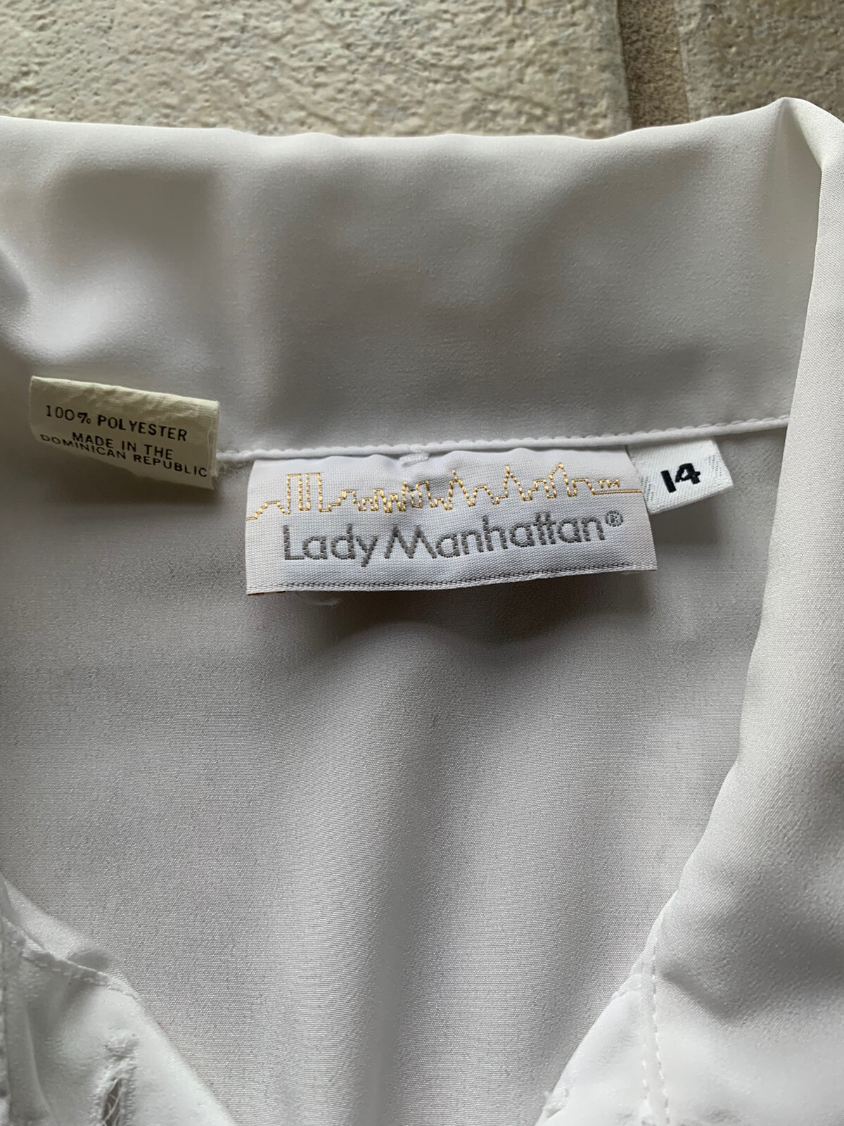 VINTAGE Lady Manhattan Sheer Blouse/Shirt/Top Polyester White Long Sleeve SZ 14