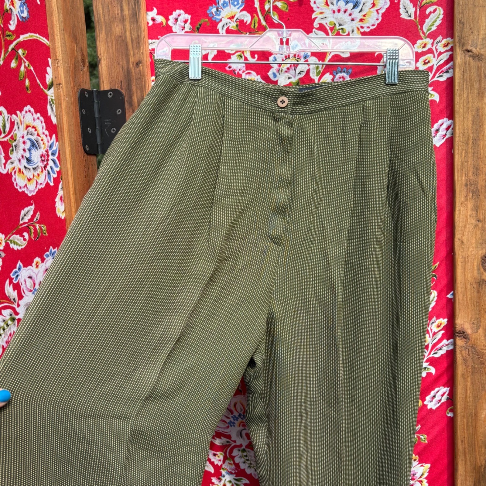 Vintage Army+Chartreuse Green Polka Dot High Rise Wide Leg Trouser Pants Size L