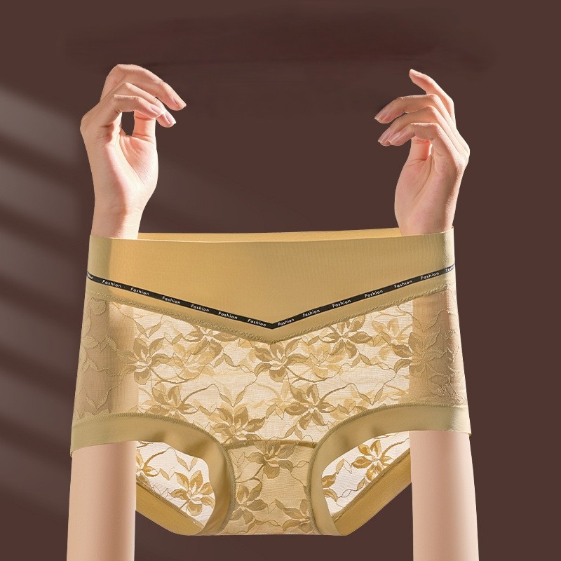 3Pack Womens French High Waist Full Brief Panties Satin Lace Trim Anti Bacterial