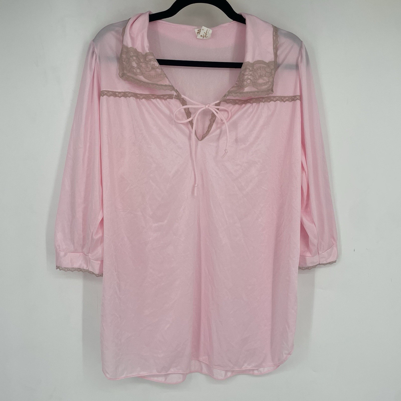 Vintage 50s 60s Texsheen Lingerie Pink Bow Romantic Sleep Shirt Sheer Cottage