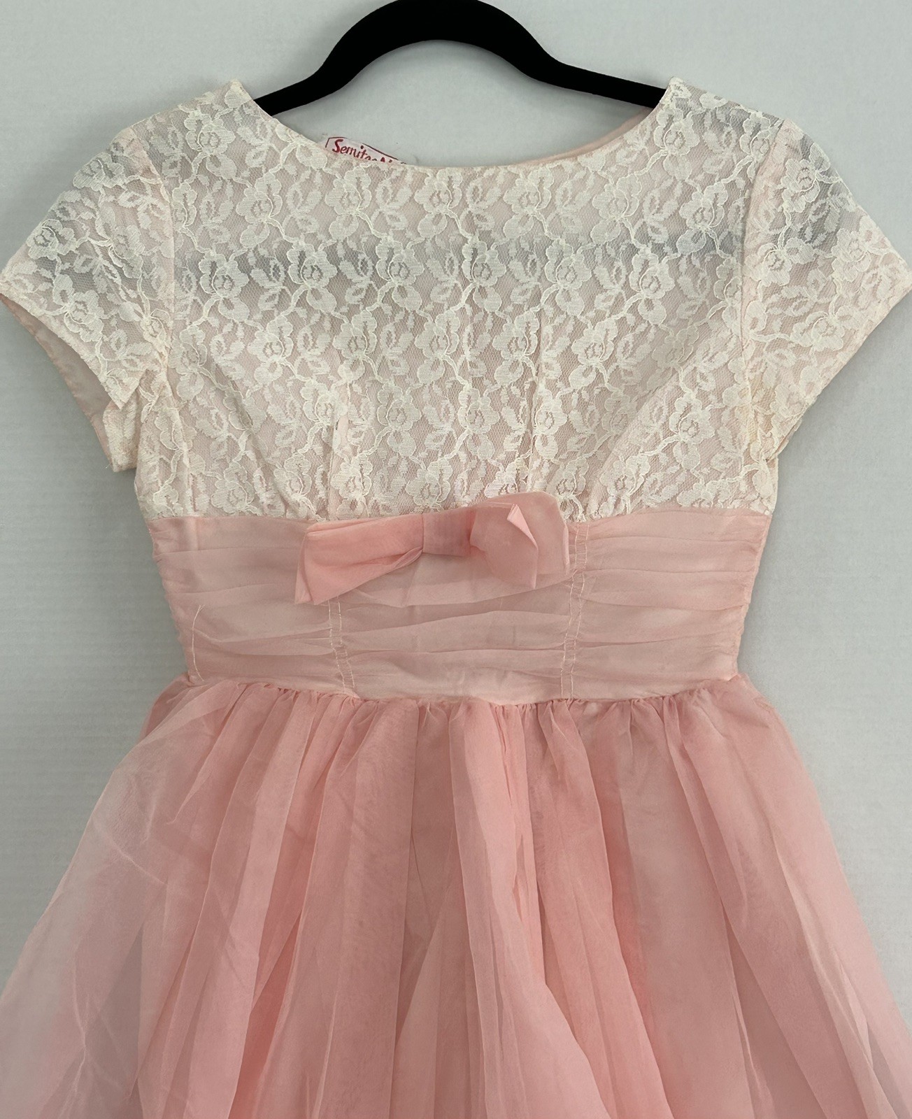 Vintage 1960’s (?) Woman’s Pink Lace And Tulle Party Dress By Semitee N
