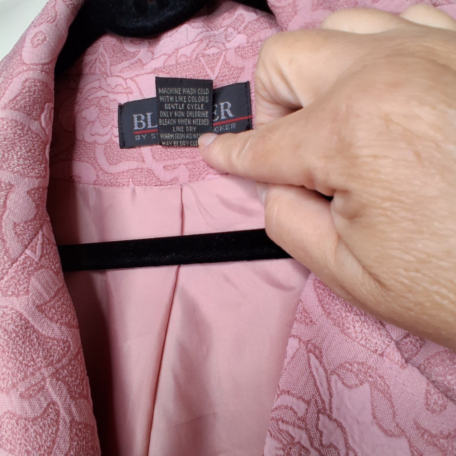 Stanley Blacker Pink Rose Sz 18 Jacquard Floral Spring Coquette Bow Blazer Vtg
