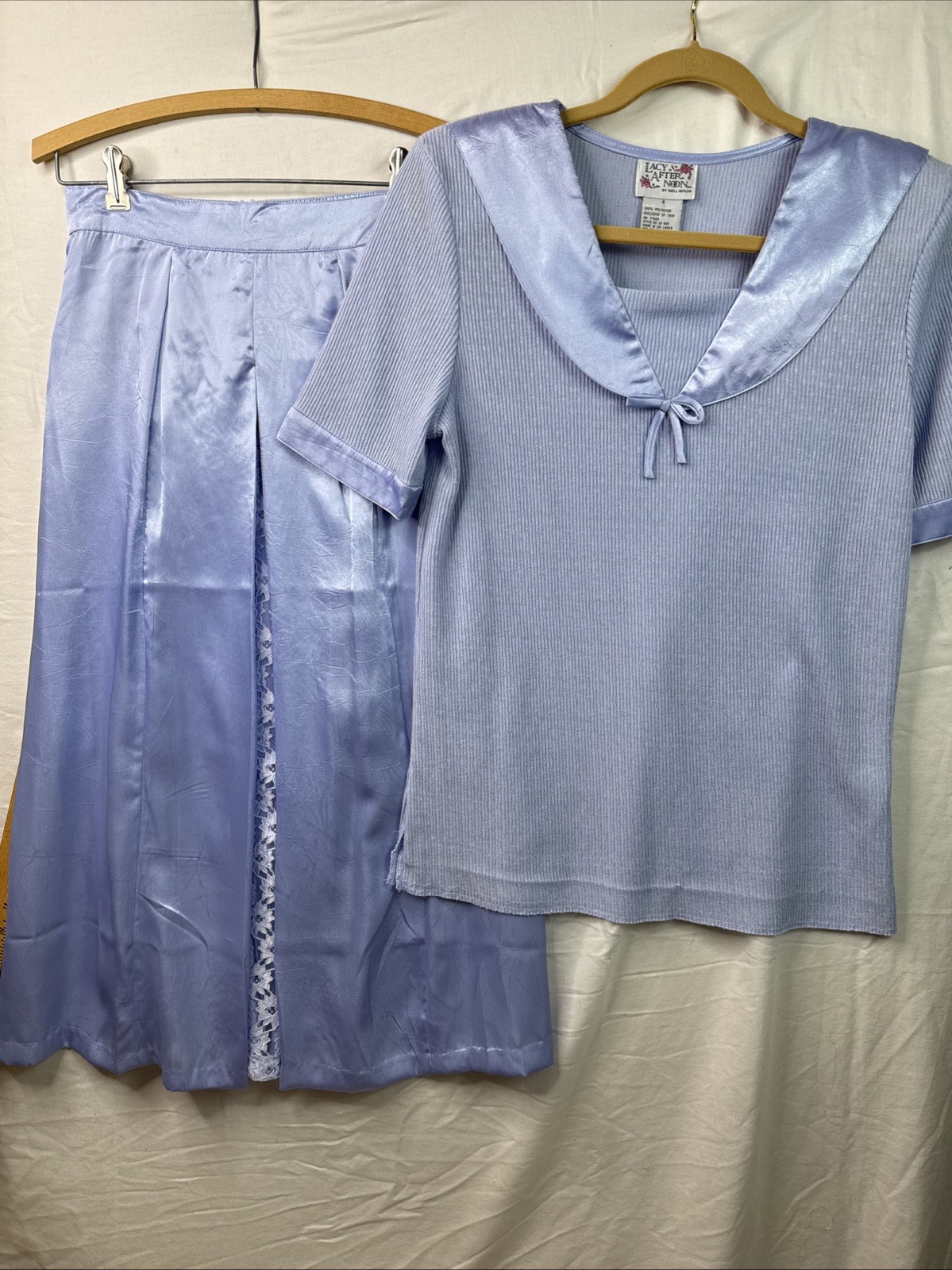 Vtg Lacy After Noon Shell Kepler 2Pc Set Periwinkle Blue Top & Long Skirt Exc